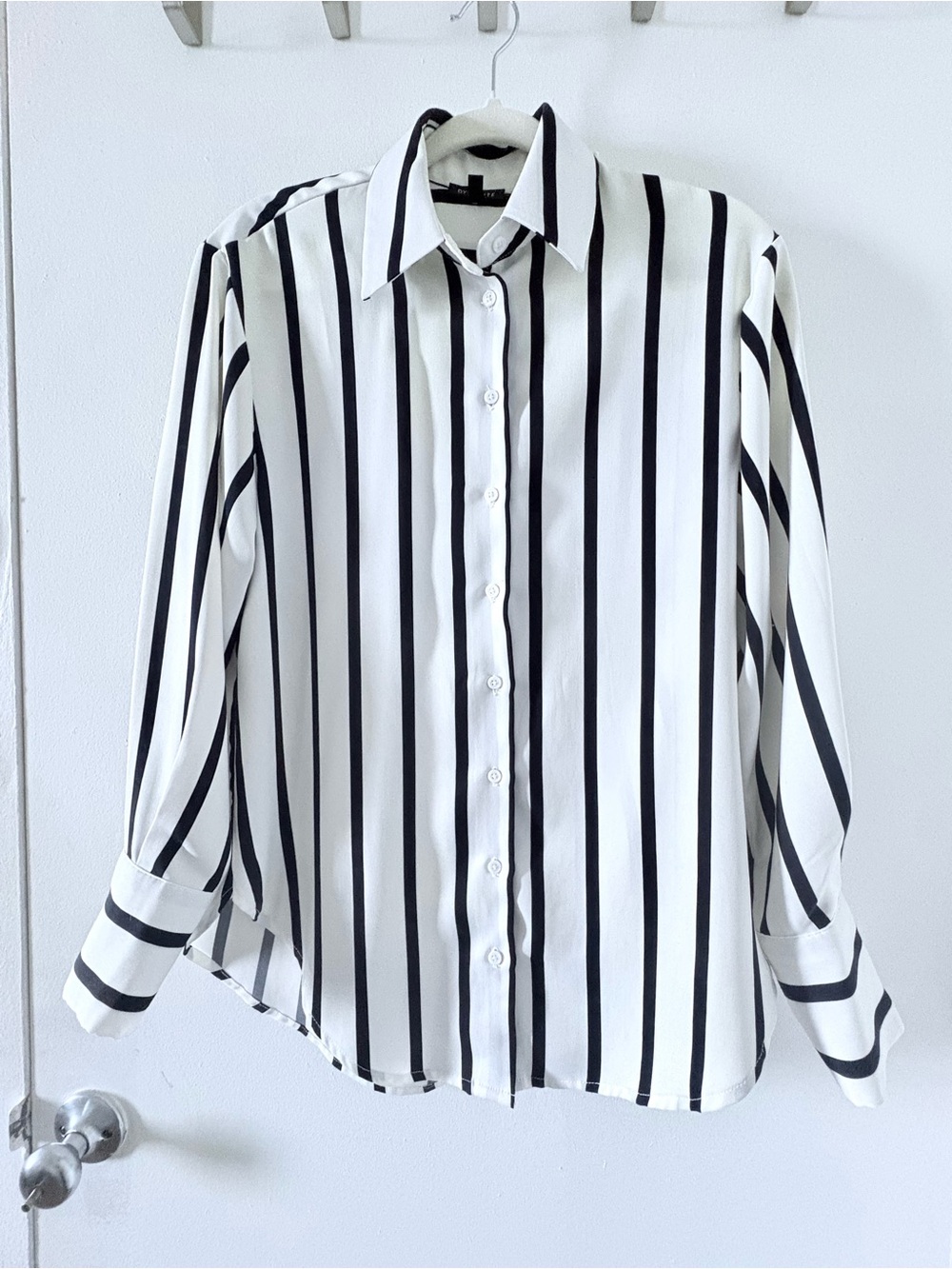 Dynamite Black and White Vertical Stripe Button-Down Shirt